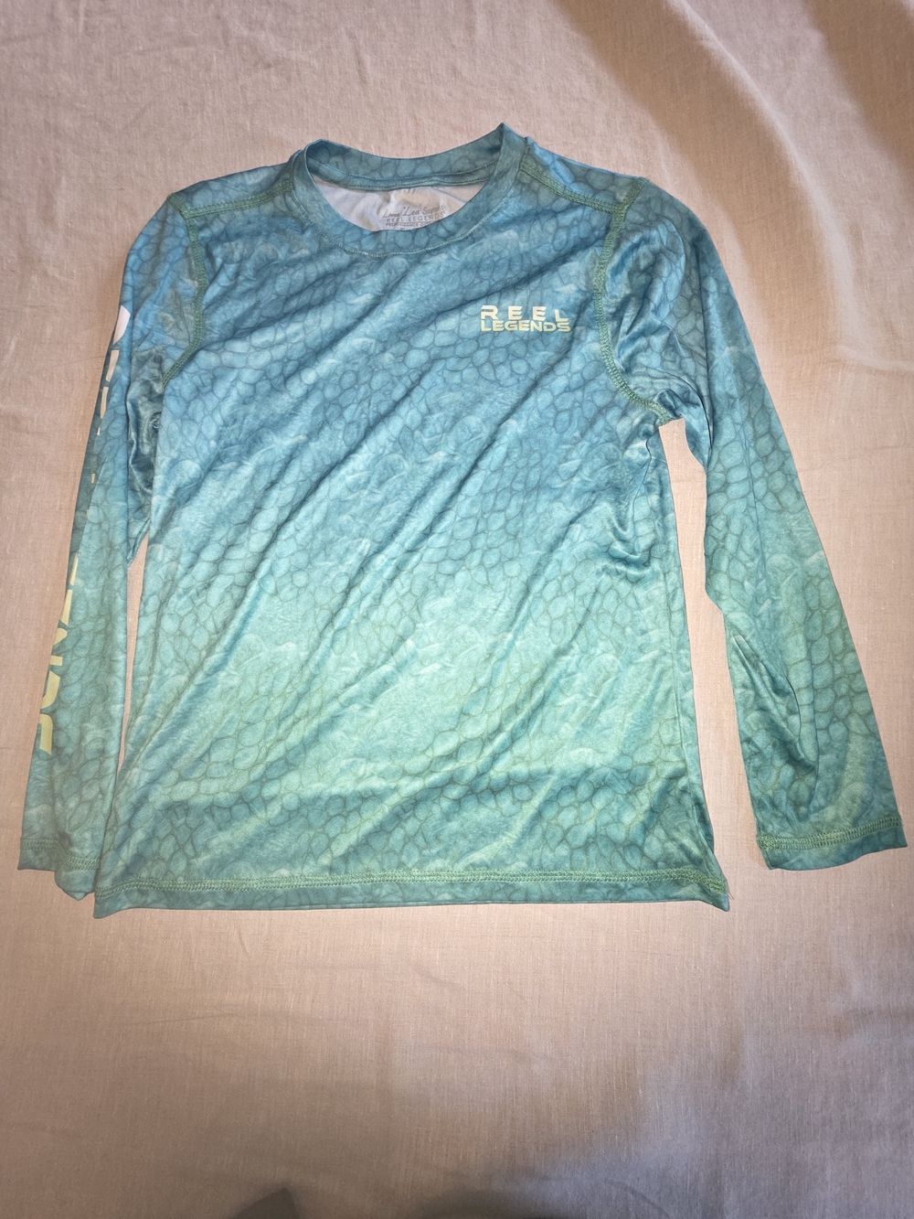 Reel Legends Boys Long Sleeve Performance Tee in Aqua and Teal